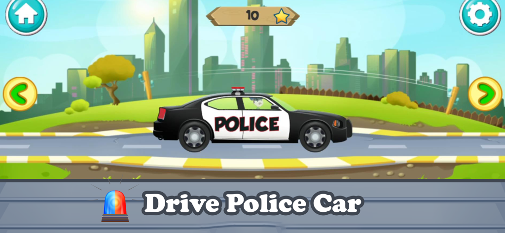 Car Wash Games: Little Carwash - Um carro de polícia de desenho animado em uma estrada da cidade do jogo Little Carwash