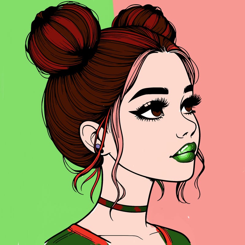 realistic girl with buns on the top of her head