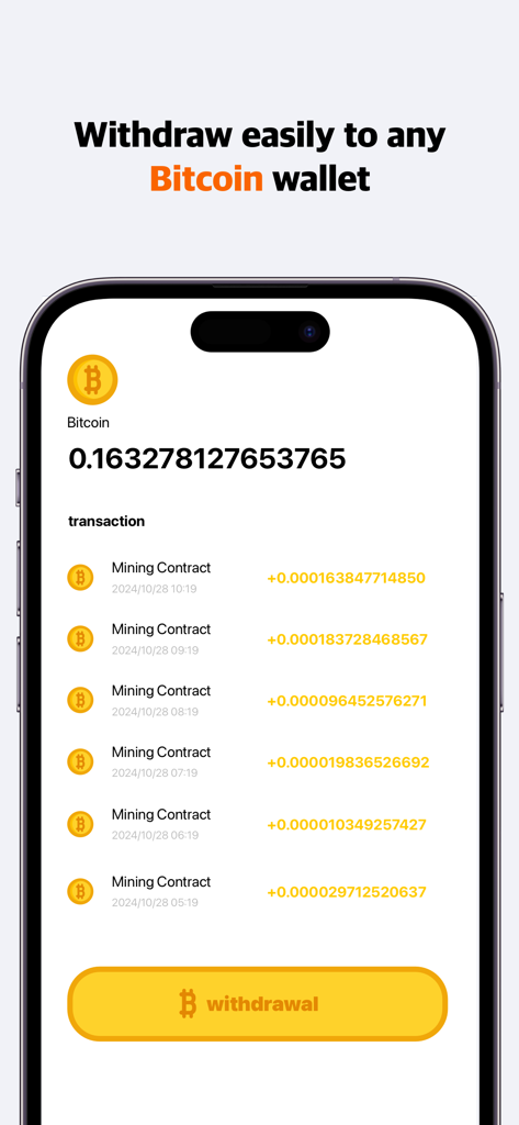 BitTycoon Lite - Schermata di prelievo Bitcoin di BitTycoon Lite che mostra il saldo Bitcoin e la cronologia delle transazioni.