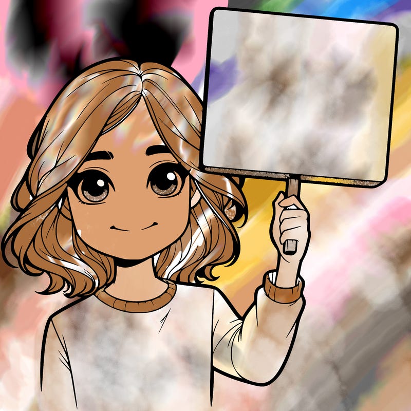 realistic girl holding up a sign