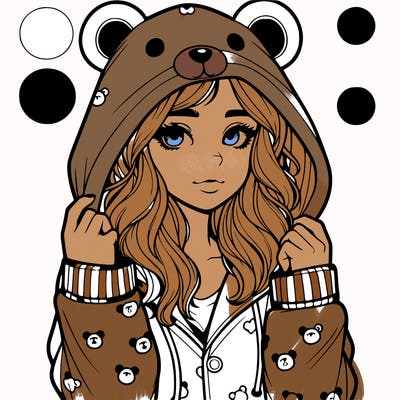 realistic girl in a animal pjs hoodie