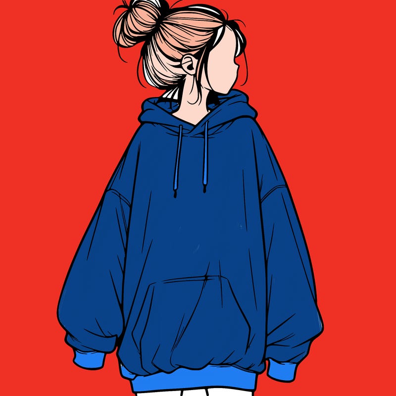 realistic girl with a oversized sweatshirt on and a bun