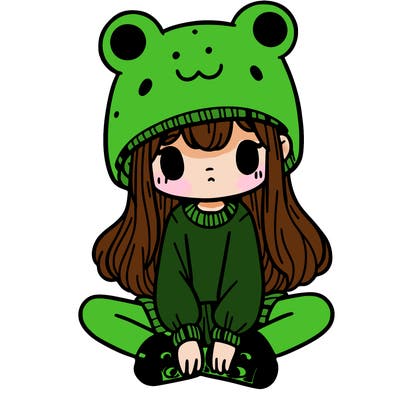 a girl wearing a frog hat and some frog socks