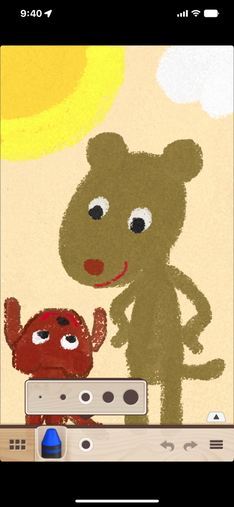Crayon Style - A digital drawing of two bears created in the Crayon Style app showing the crayon texture and line thickness settings