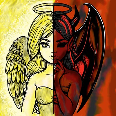 realistic angel half demon