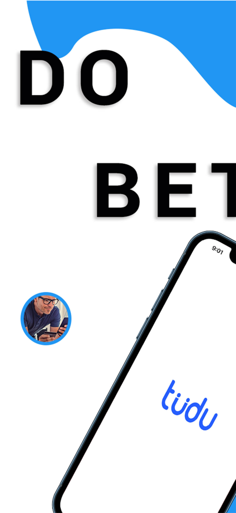 Tuduオンラインショッピングアプリのロゴとインターフェースを表示するスマートフォン