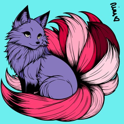 realistic detailed 9 tailed anime fox