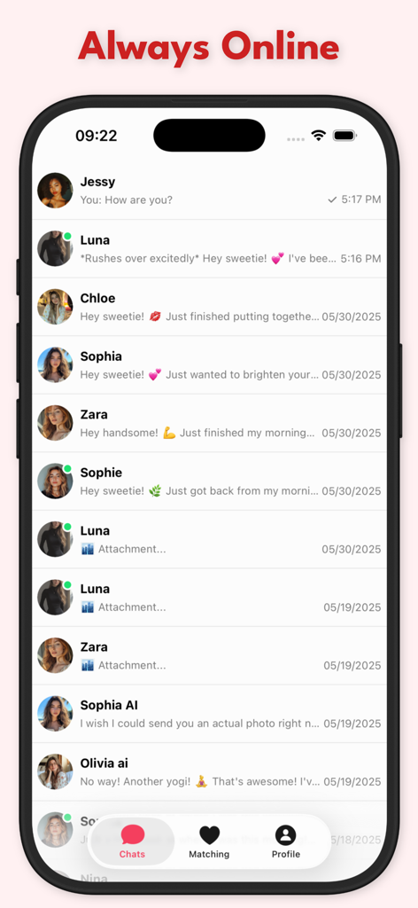 AI Girlfriend Spicy Chat - Interface of the AI Girlfriend Spicy Chat app showing a list of conversations with multiple virtual companions
