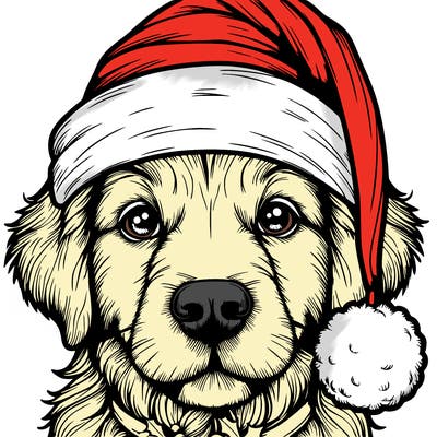 realistic dog with a christmas hat