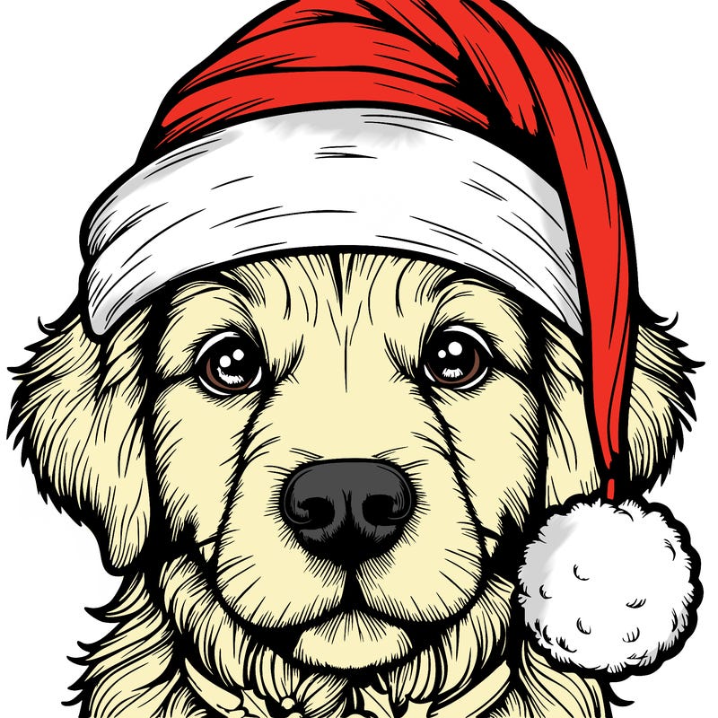 realistic dog with a christmas hat