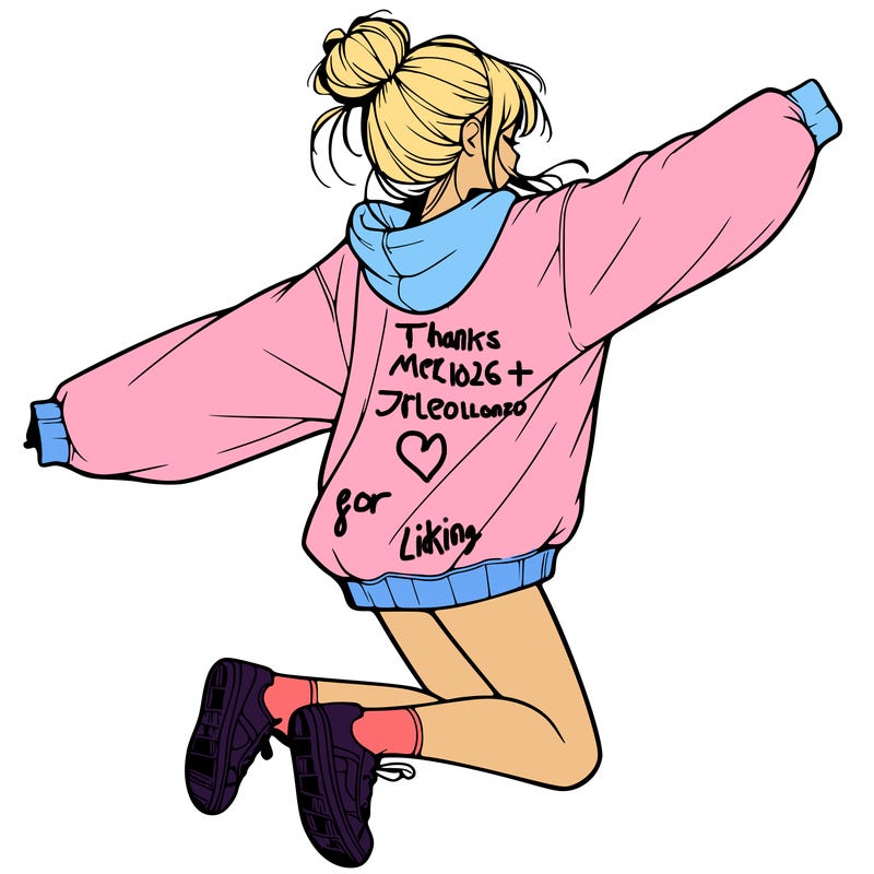 realistic girl jumping with a bun and oversized sweatshirt