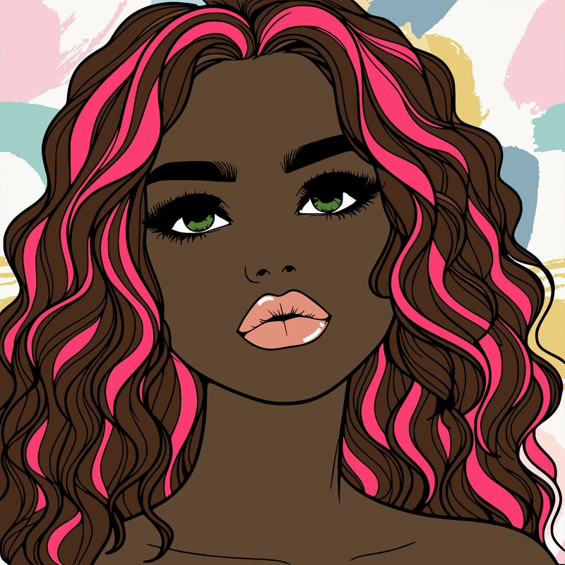 a realistic girl with wavy hair and lips