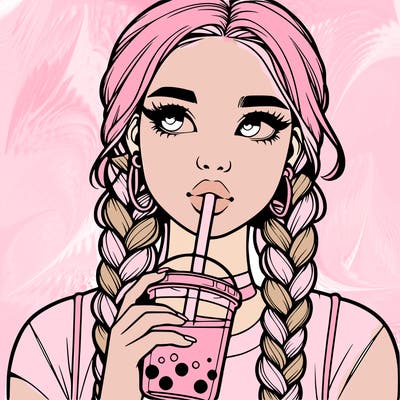 realistic girl with braided hair drinking boba