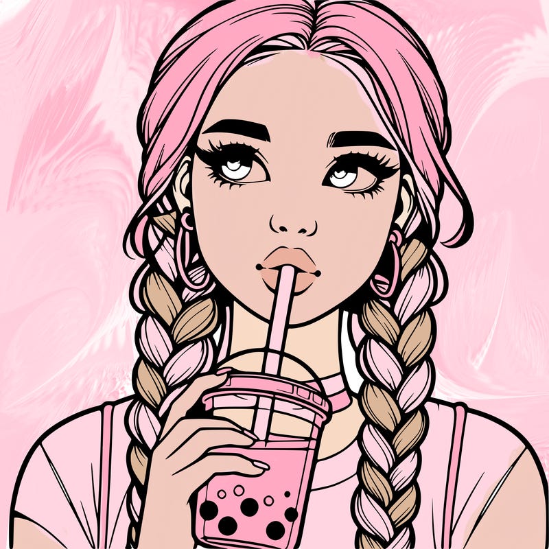 realistic girl with braided hair drinking boba