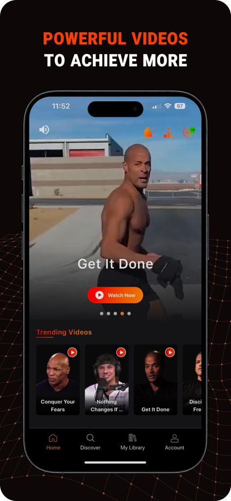 Mindset: Daily Motivation App - The Mindset app home screen displaying trending motivational videos from famous speakers