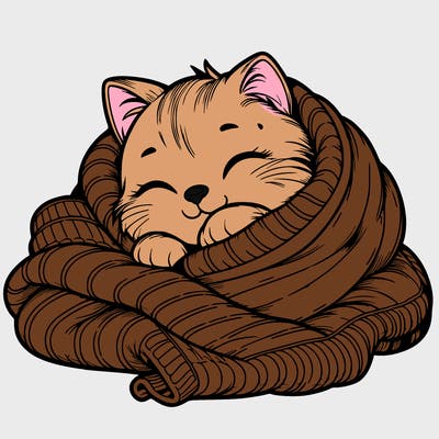 realistic cozy cat in a blanket