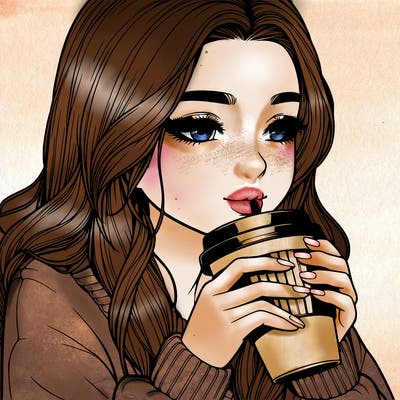 realistic girl drinking coffee