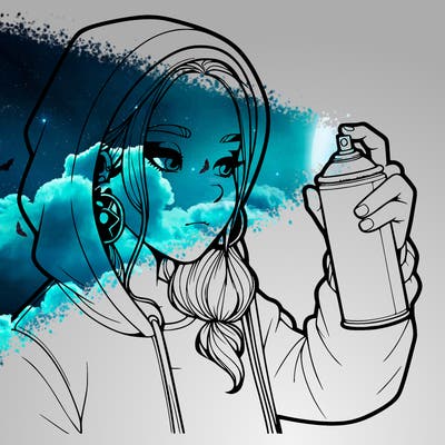a realistic girl, spray painting