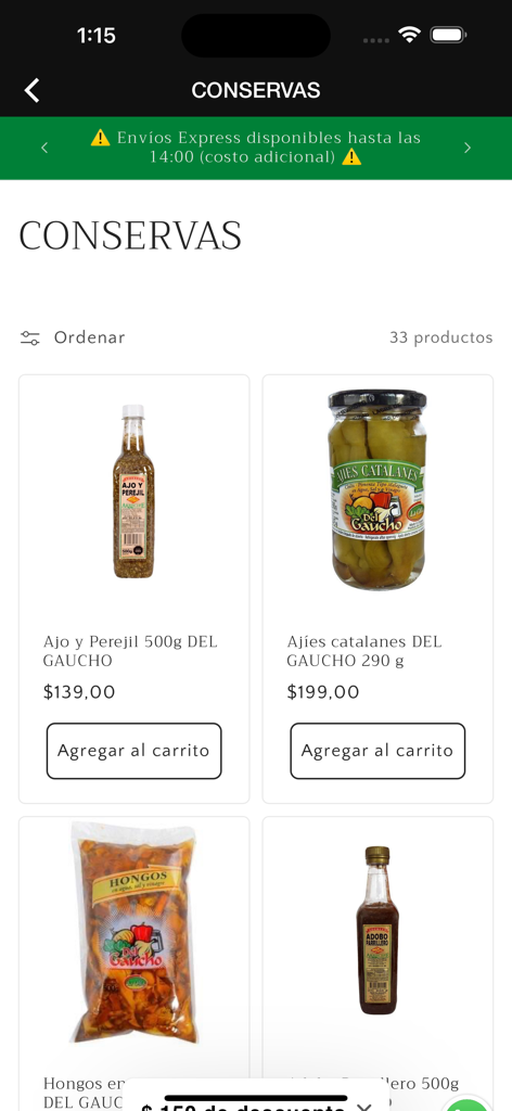 FRUMIX - Frutas y Verduras - FRUMIX app screen showing a variety of jarred and packaged preserves like peppers and seasonings.