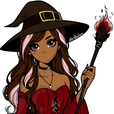 realistic witch girl with a wand and long hair
