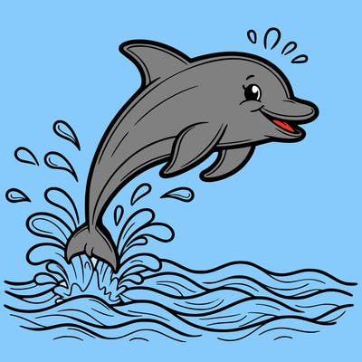 a joyful dolphin leaping over waves with a splash