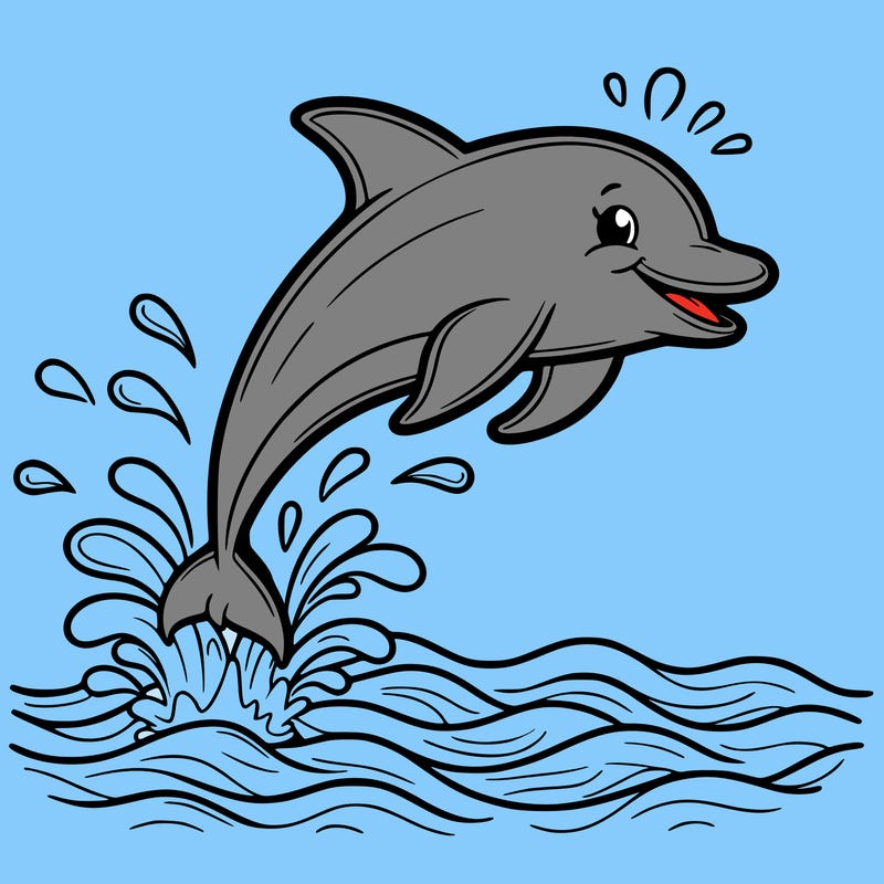 a joyful dolphin leaping over waves with a splash