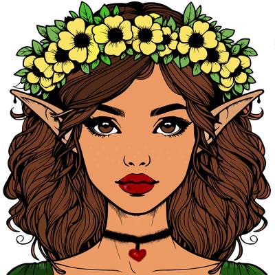 realistic female elf with flower crown