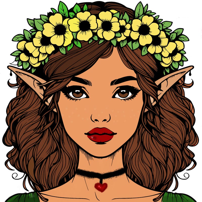 realistic female elf with flower crown