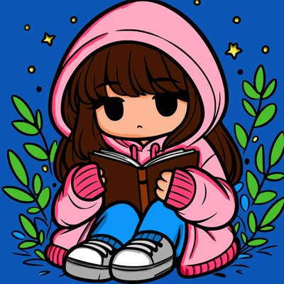 girl in oversized hoodie reading a book