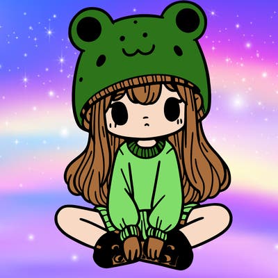 a girl wearing a frog hat and some frog socks