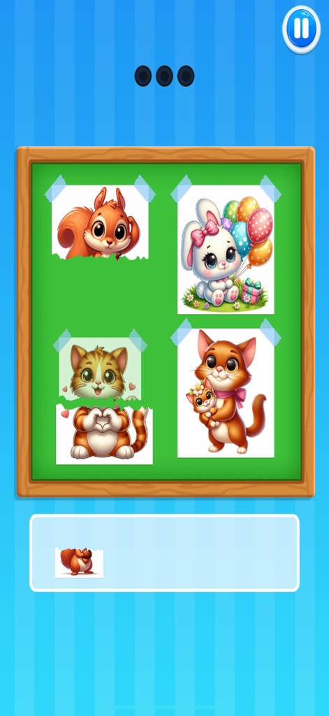 Pink Princess Learning Phone - Matching puzzle game screen featuring cute animal illustrations like a squirrel bunny and cats for toddlers