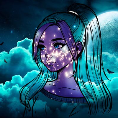 realistic girl with a high ponytail