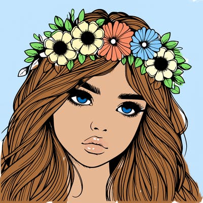realistic girl with flowers crown