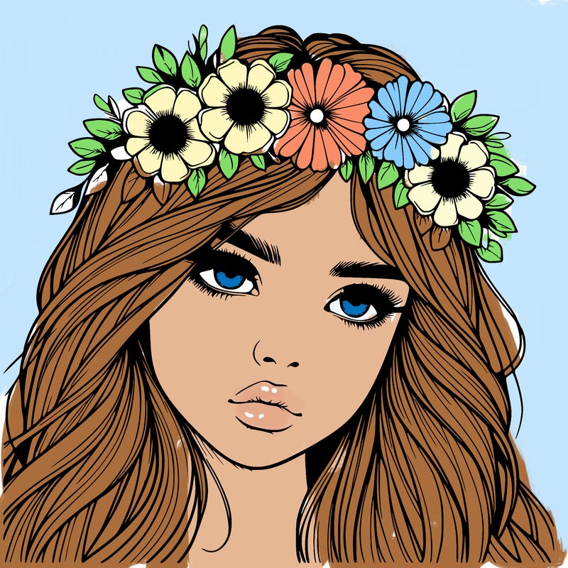 realistic girl with flowers crown