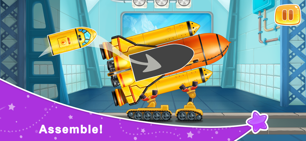 Un transbordador espacial de juguete en un juego de construcción de cohetes para niños