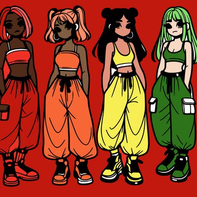 girls with crop top with baggy pants