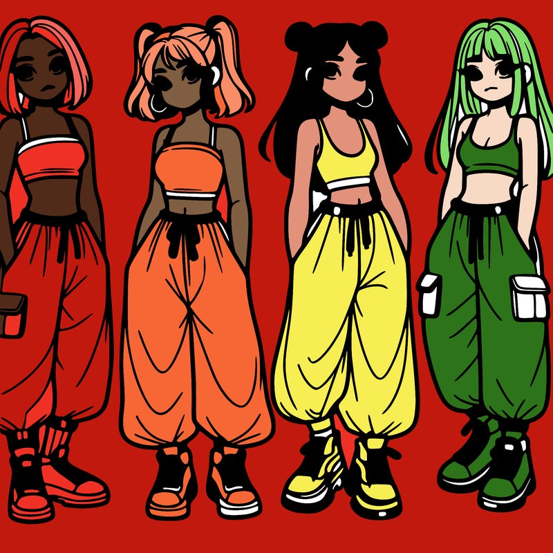 girls with crop top with baggy pants