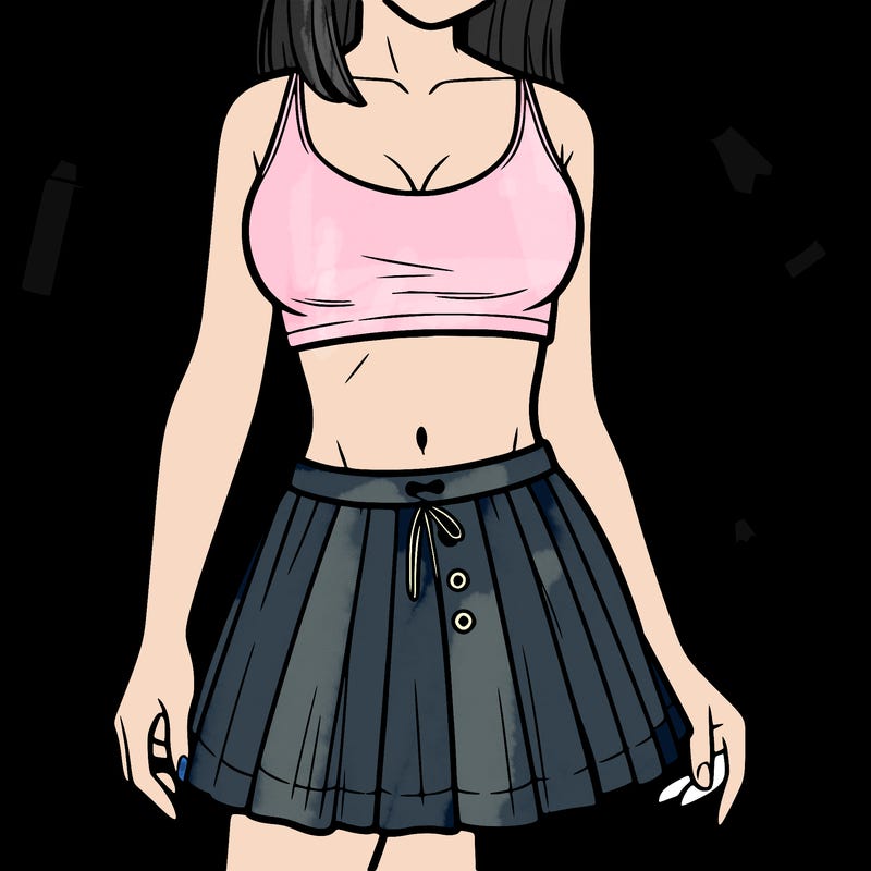 a woman wearing croptop and skirt