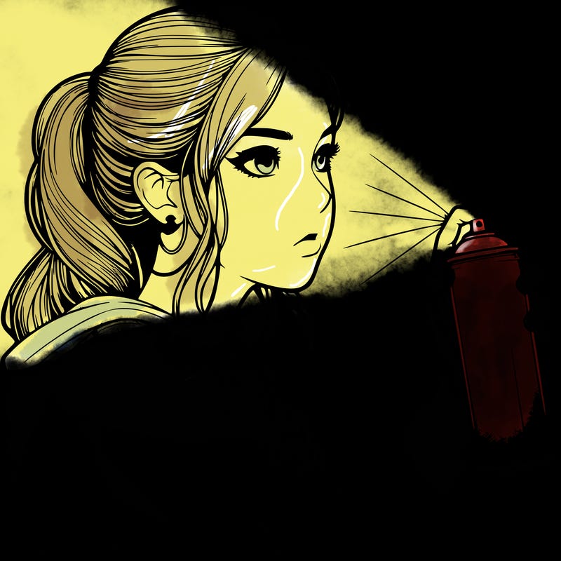 realistic girl is spray painting  her
