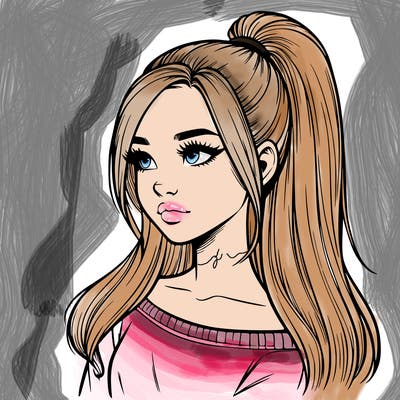 realistic girl with a high ponytail