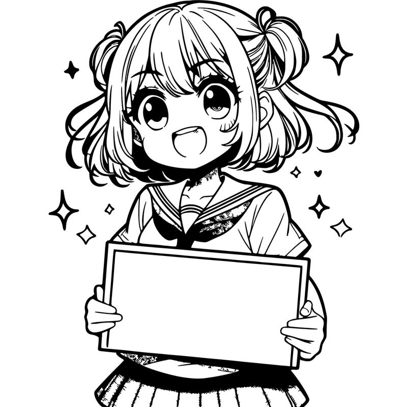 manga girl holding blank sign