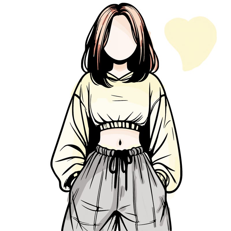 realistic girl faceless with baggy pants and a crop top