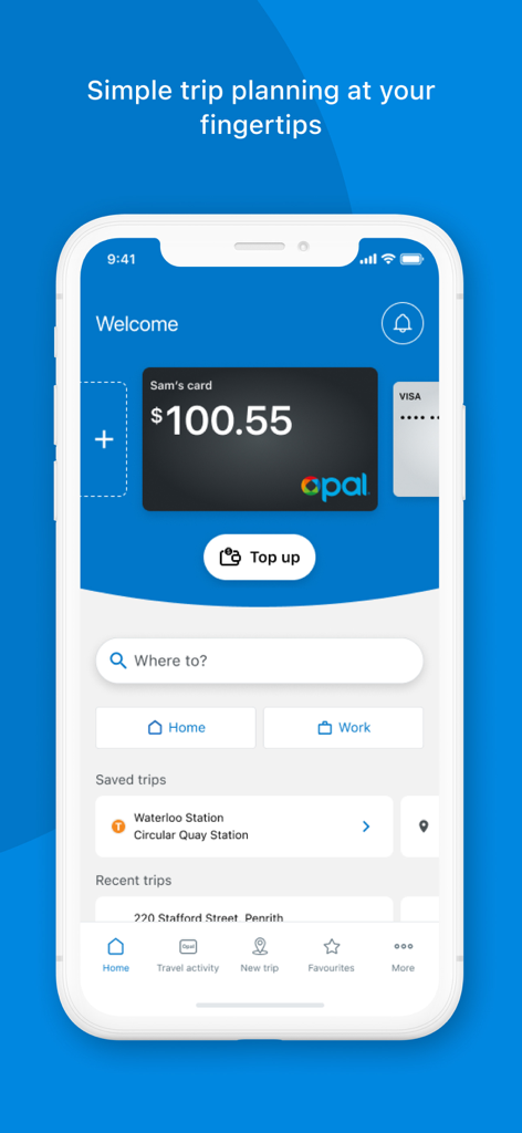 The Opal Travel app dashboard showing a digital transport card balance and trip planning options