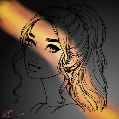 realistic girl with a ponytail on her hair and lips