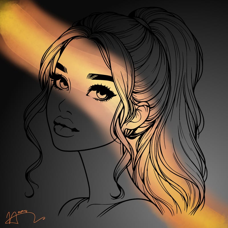 realistic girl with a ponytail on her hair and lips