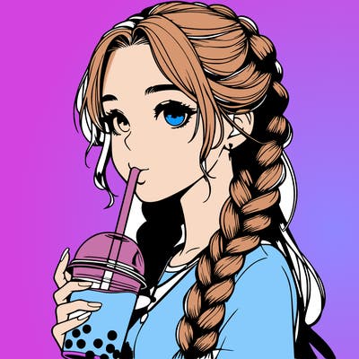realistic girl with braided hair drinking boba