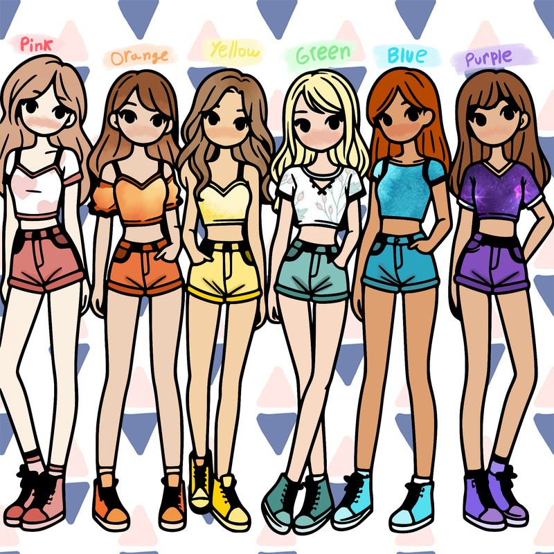 a group of girls wearing crop tops and shorts