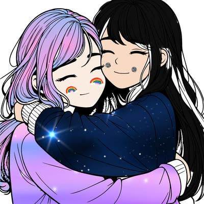 realistic two girls hugging