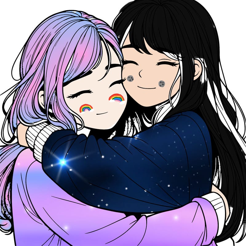 realistic two girls hugging