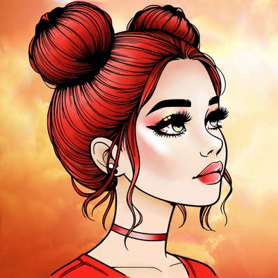 realistic girl with buns on the top of her head
